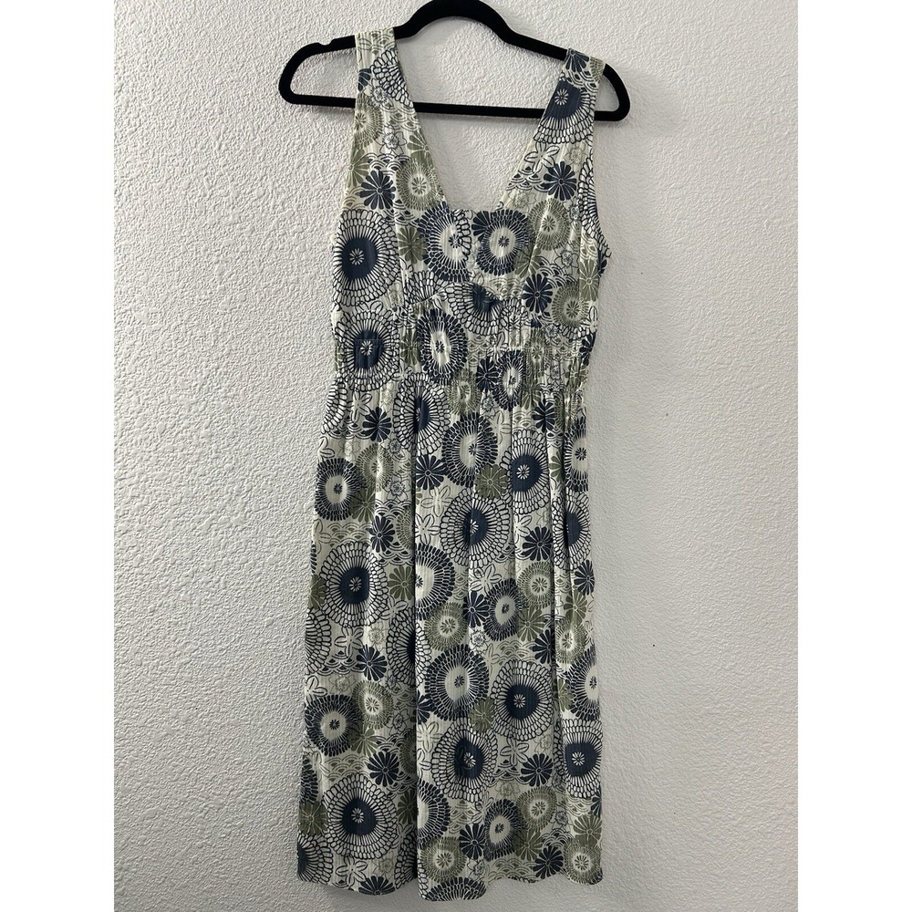 SONOMA Life Style Womens Sz 6‎ Dress Cotton Green Floral Sundress Lined Gorpcore